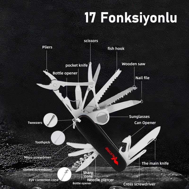 Valkyrie17 Fonksiyonlu Çok Amaçlı Multitool Çakı Profesyonel Outdoor & Günlük Kullanım