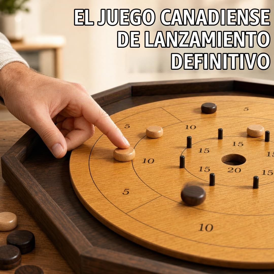 Wicked Wood Games Crokinole - Juego de mesa oficial de madera para 2-4 jugadores, juego completo con tabla, discos de 2 colores, tabla de puntuación e instrucciones (idioma español no garantizado