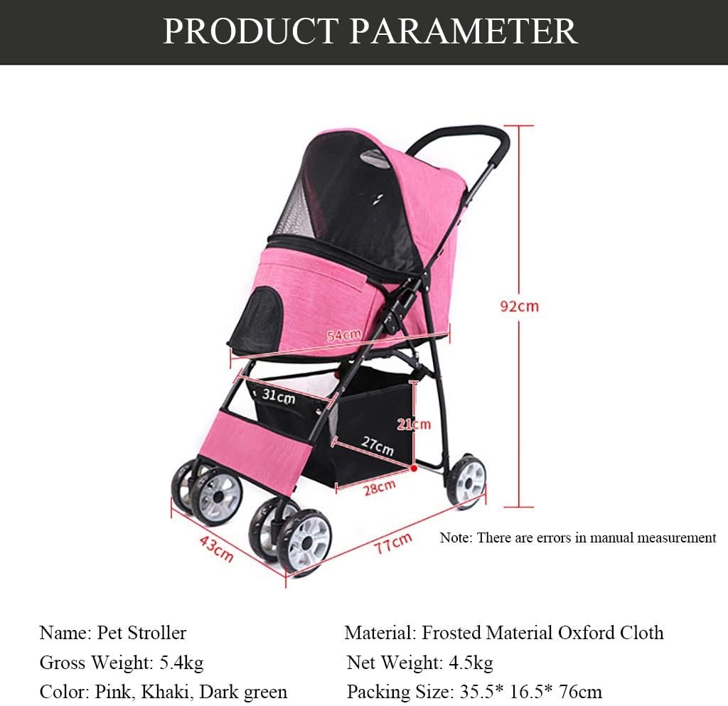 Pet Stroller Folding Travel Carrier Cart for Medium Small Dog Lightweight Animal Puppy Stroller with Skylight Storage Basket Cup Holder Storage Tray 40 Pounds (Dark Green)