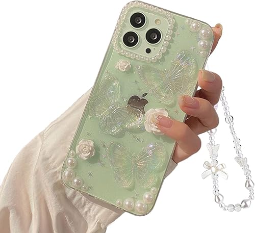 Fycyko Compatible con iPhone 15 Pro Max 3D Butterfly Floral Clear con diseño estético para mujeres, adolescentes y niñas, con purpurina, bonito