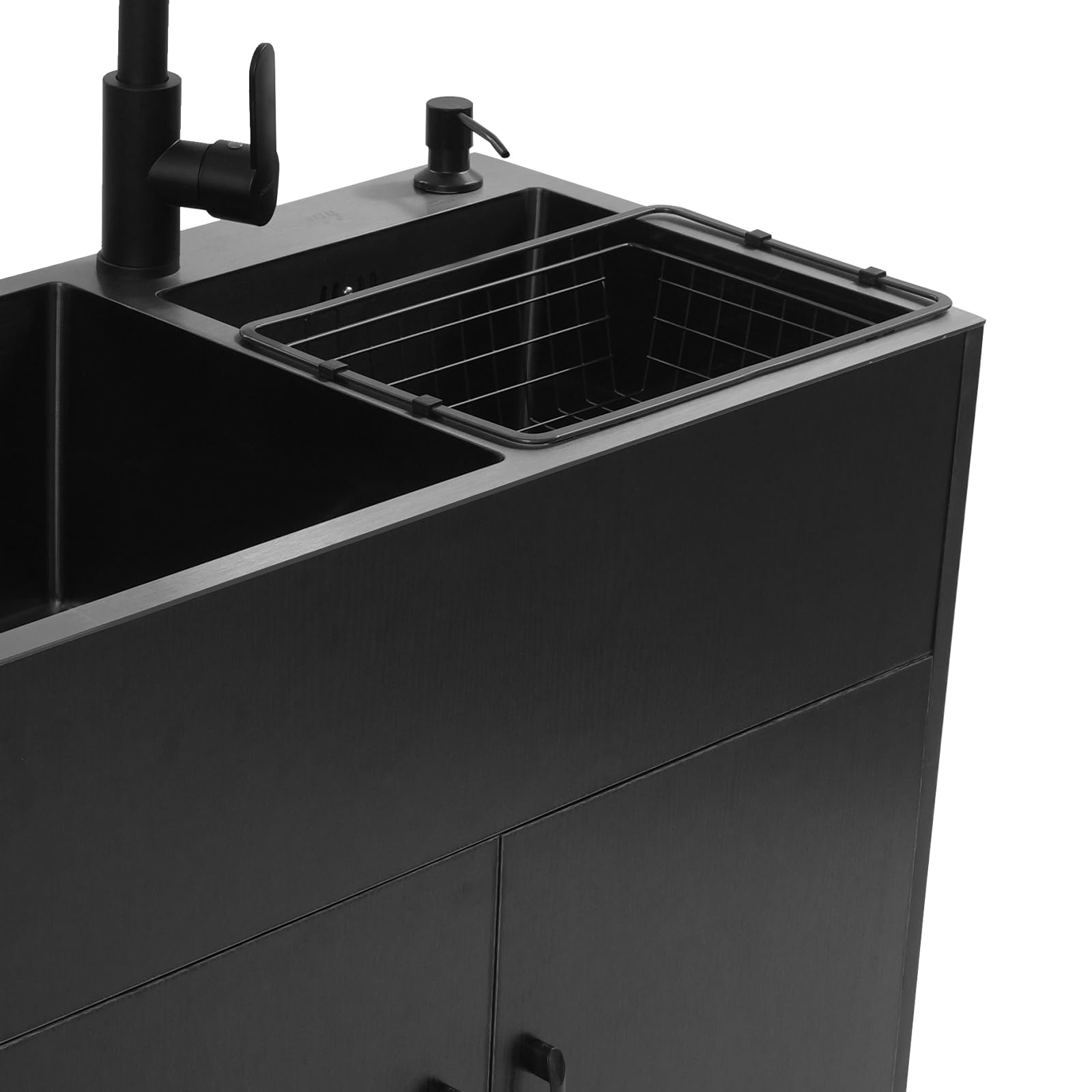 Spültisch 75 cm Breit Küche Spüle mit Unterschrank 2 Becken Ausziehbar Küchenarmatur Abtropffläche Seifenspender Abflussrohr Abflusssieb 360° Drehbarer Wasserhahn