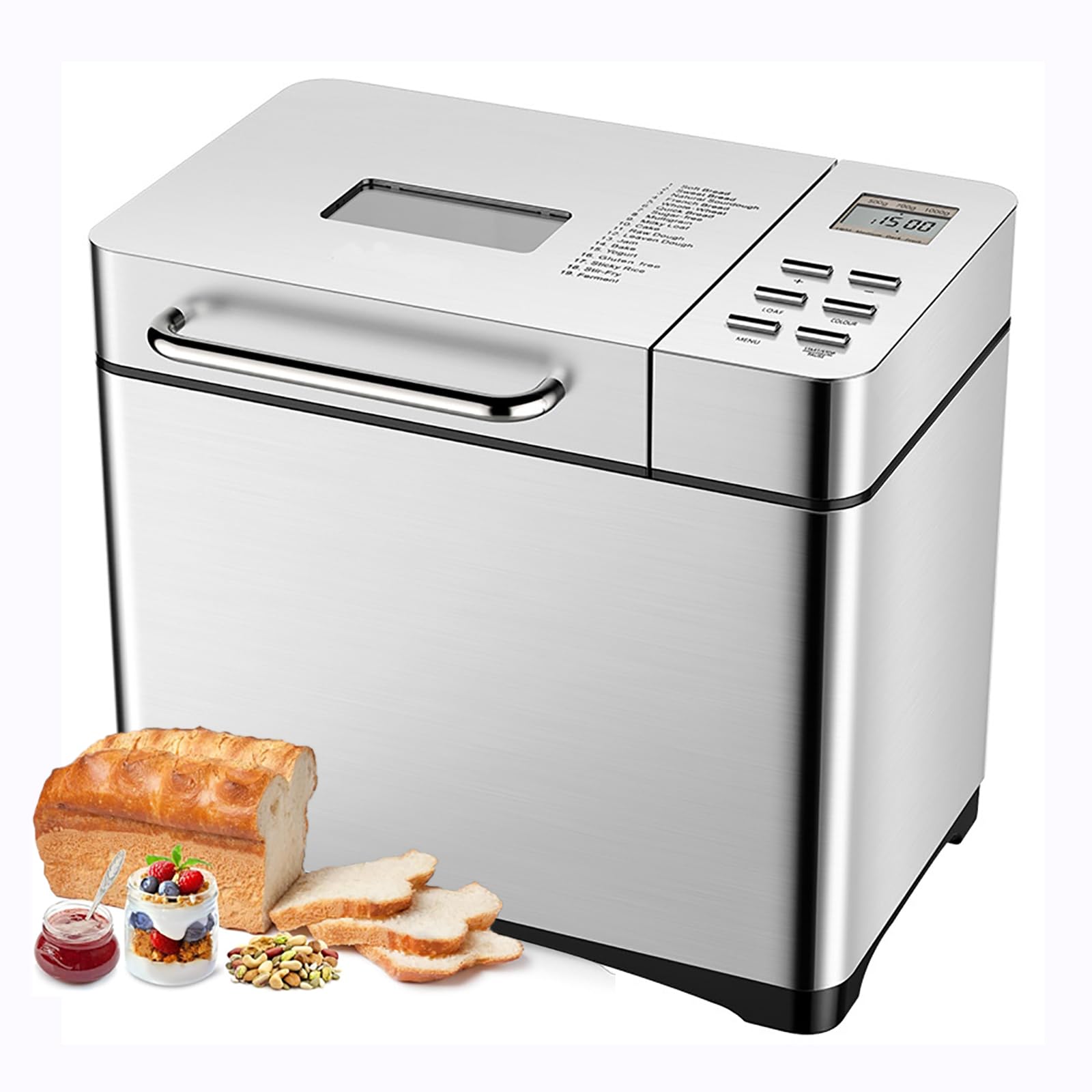 Machine À Pain avec Plaque en Céramique Antiadhésive Et Écran Tactile LCD - 1 Kg - Grande Machine Automatique Professionnelle pour Le Petit-Déjeuner, 17 Programmes, Minuterie De 15 Heures