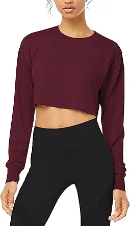 Bestisun Long Sleeve Crop Top Cropped Sweatshirt for Women with Thumb Hole