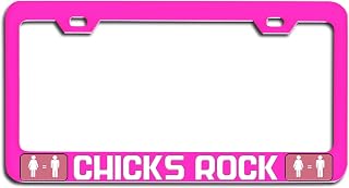 Makoroni - Chicks Rock Feminism Girl Power Pink Metal License Plate Frame Tag Holder, #b20