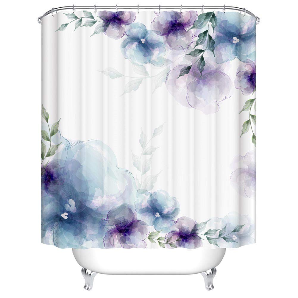BOYOUTH Blue and Purple Ink Paintings Pattern Digital Print Shower Curtain for Bathroom Decor,Polyester Waterproof Fabric Bath Curtain with 12 Hooks,70x78 Inches,Multicolor