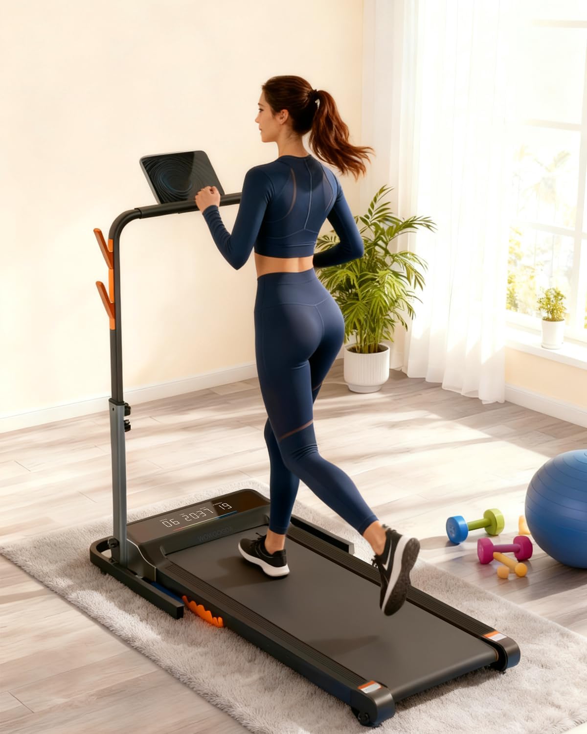 Adjustable Walking Pad Handle only, Treadmill Handrail with Phone Holder,Cup Holder & Towel Hooks，22.4 inch Wide, 43.3 inch Max Height, Black