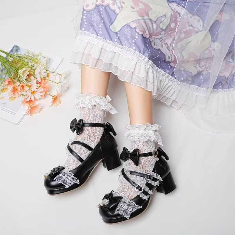 Agodor Women's Cute Bow High Heels Shoes Chunky Platform Mary Jane Cosplay Strappy Pumps Shoes4