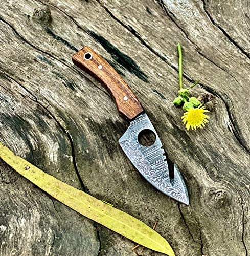 Bnazind Neck Knife Damascus Fixed Blade Knife Gut Hook Outdoor Bushcraft Knife - Hunting Knife, Survival Knife, Tactical Knife & Minimalist Camping Pocket Knife With Sheath #TOP7