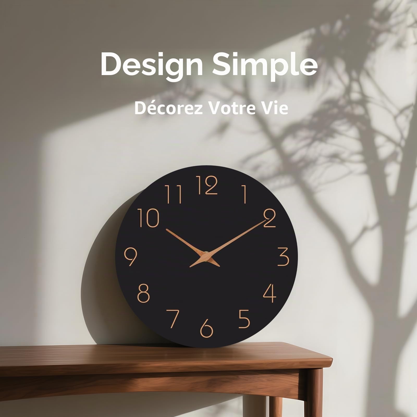 Horloge Murale Silencieuse 20cm Bois Design Moderne Noire