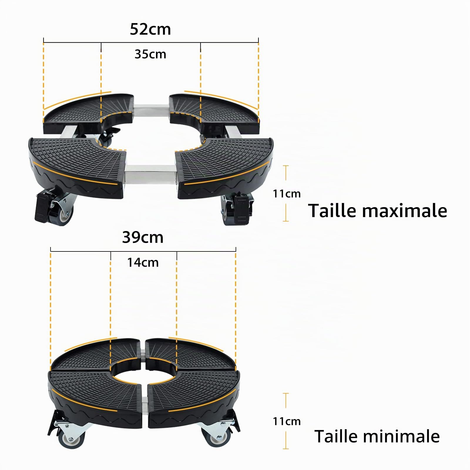 LARS360 Rouleau pour plantes de 39 à 52 cm de diamètre, réglable pour l'intérieur et l'extérieur - Avec roues rotatives à 360 °, panneau antidérapant, capacité de charge 300 kg (noir)