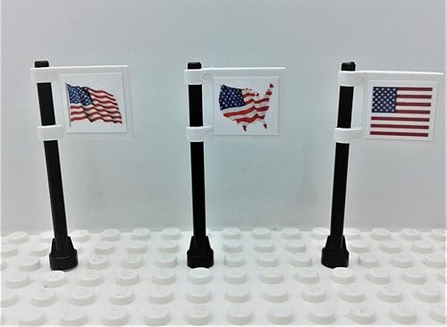Miniatura 5 de Juego de 4 banderas americanas personalizadas con poste de ladrillos de construcción, 4 piezas en azulejos de 2 x 2 pulgadas, creativas compatibles