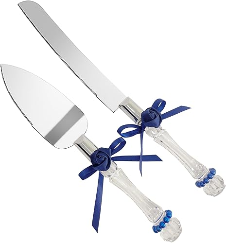 Miniatura 6 de FISHBONE Juego de cuchillos y servidores de acero inoxidable para tartas de boda con diseño elegante, juego perfecto para cortar pasteles para bodas