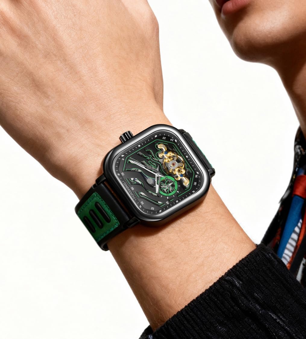 FORSINING Orologio quadrato sportivo automatico impermeabile da uomo con cinturino in silicone