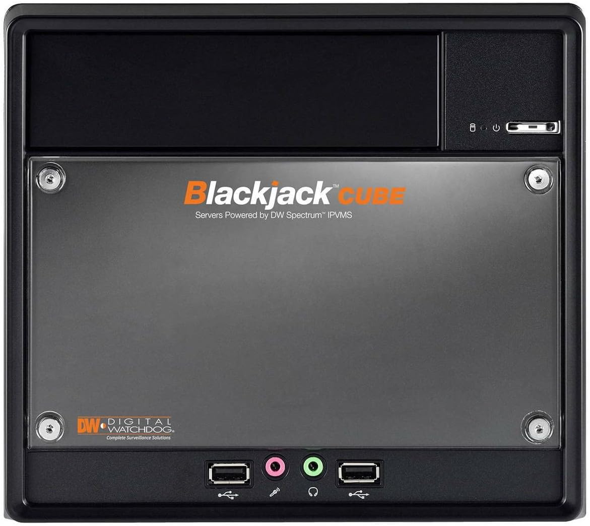 DIGITAL WATCHDOG DW-BJCUBE6T / BlackJack Cube NVR Powered by DW Spectrum IPVMS. 4 camera licenses pre-installed expandable to 64 cameras. DVI-D/HDMI, Linux/Windows 7, 6TB HDD, 5 Year Limited Warranty