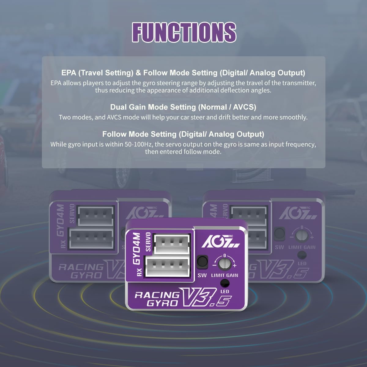 AGFRC Upgraded Mini Z RC Gyros - Mini Gyros for Drifting Mini-Z Car/Full Aluminum Precision RC Purple Gyro Set for Competition Grade RC Drifting (GY04M V3.5)
