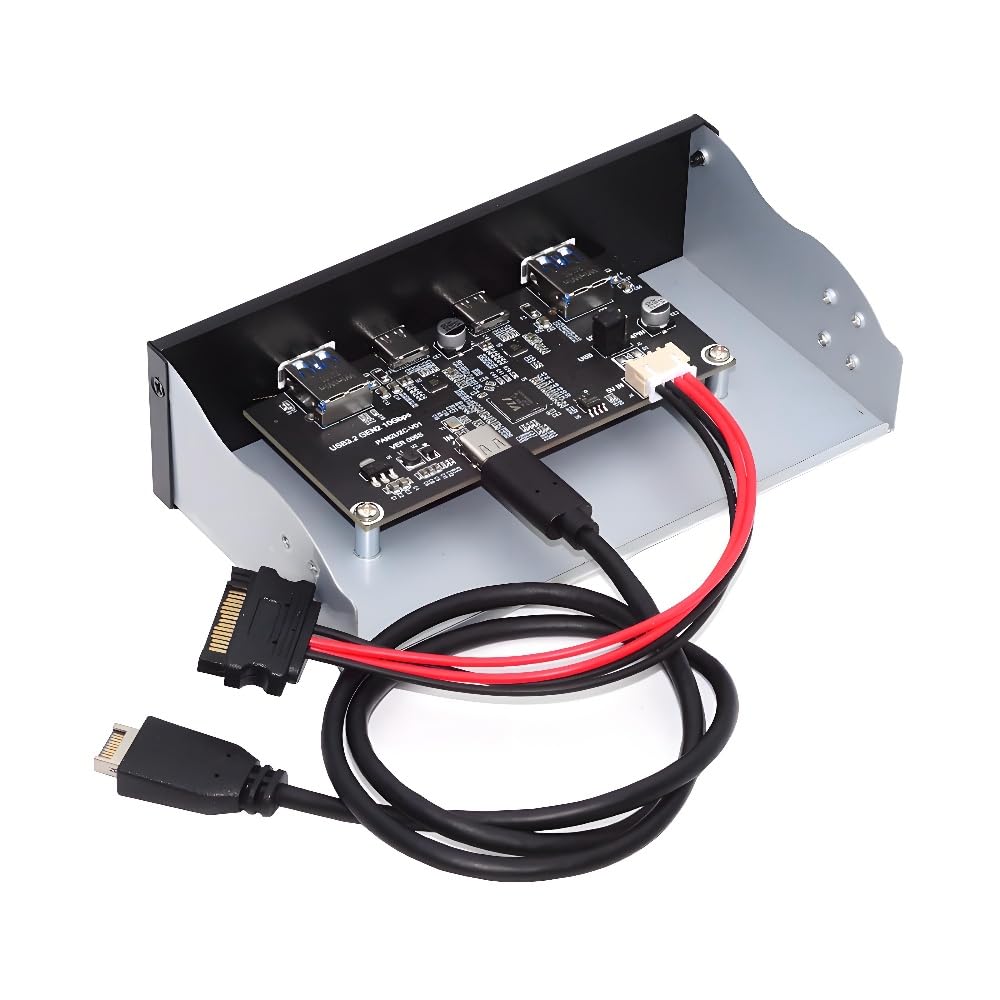 cablecc 4-Port Internal USB 3.1 Gen 2 Front Panel Hub(2X Type-A + 2X Type-C) for 5.25" Bay Connects to Motherboard Type-E Header