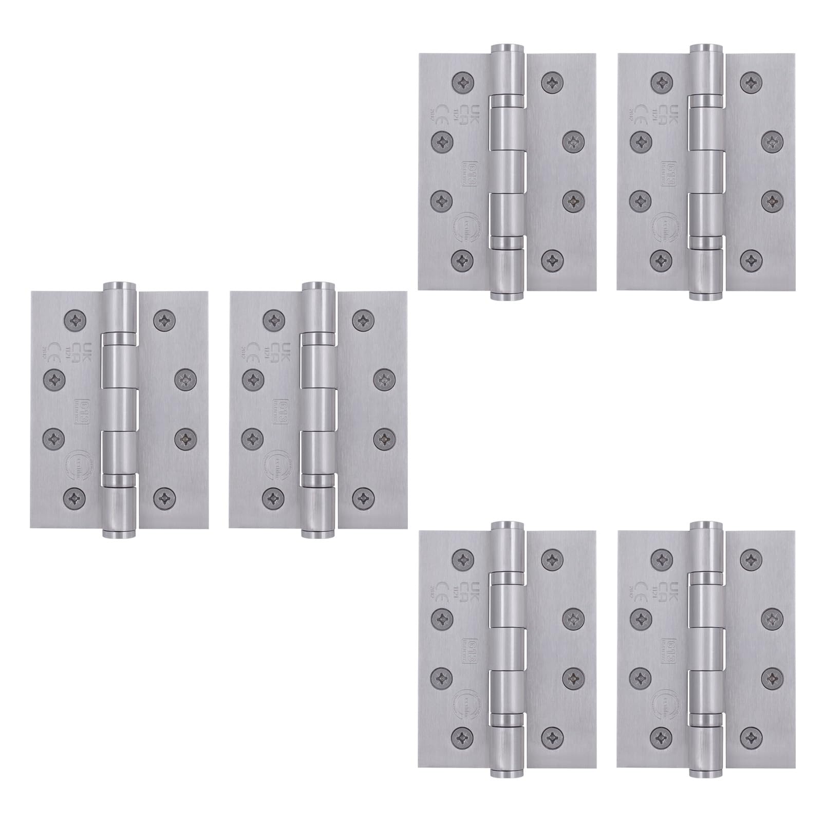 EAI Fire Door Hinges Satin Stainless Steel Heavy Duty Fire Rated Ball Bearing Internal Hinges, 4 Inch/102mm, 3 Pairs — image 1