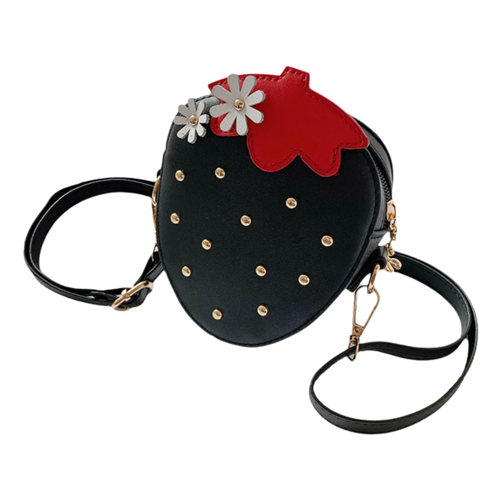 ZOONAI Girls Strawberry Purse, Cute Fruit Shape Crossbody Handbag Shoulder Bag, Small Mini Coin Purse Pouch for Women (A-Black)