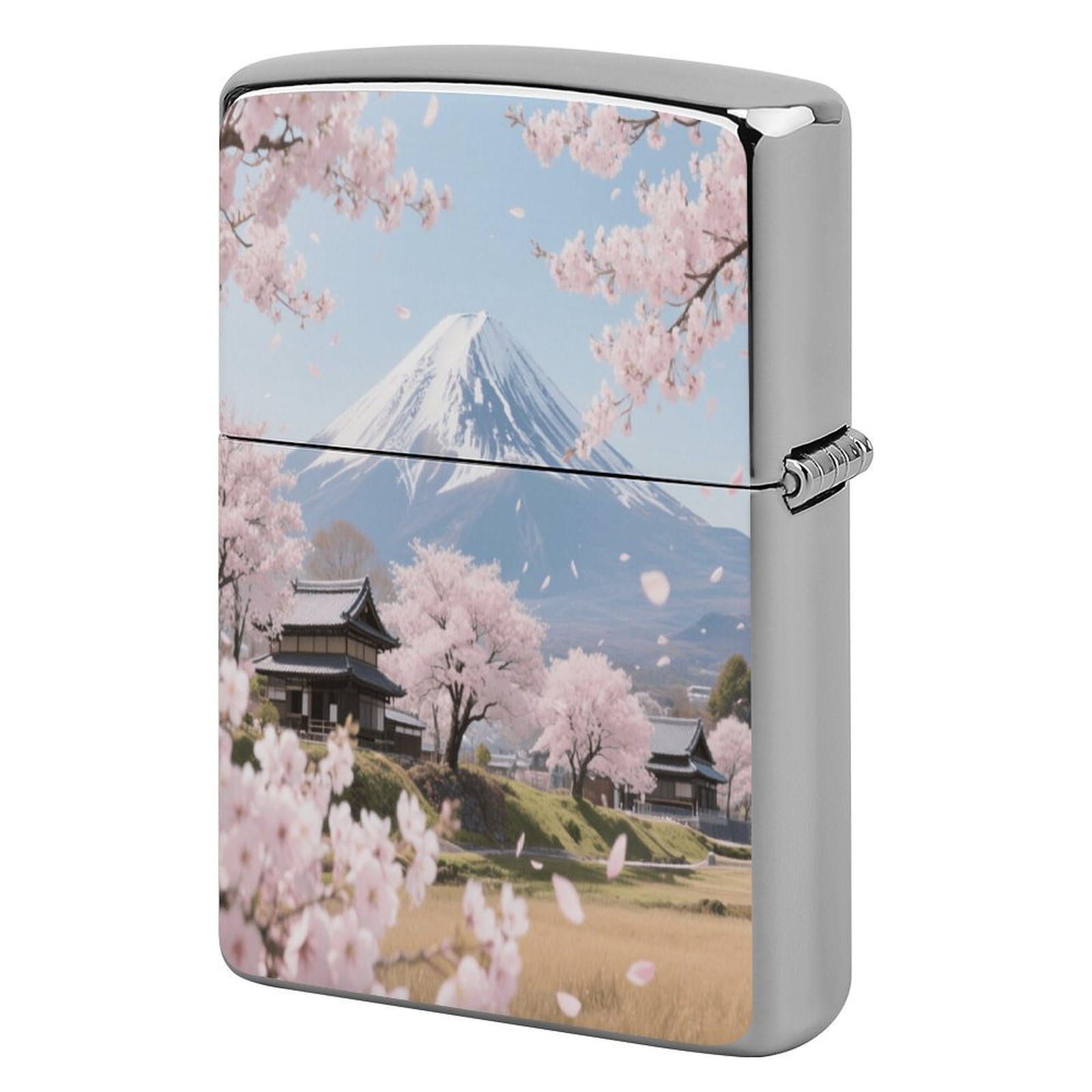 Fekiloot Style Mt. Fuji Cherry Blossoms Lighter Case Cover Metal Lighter Case