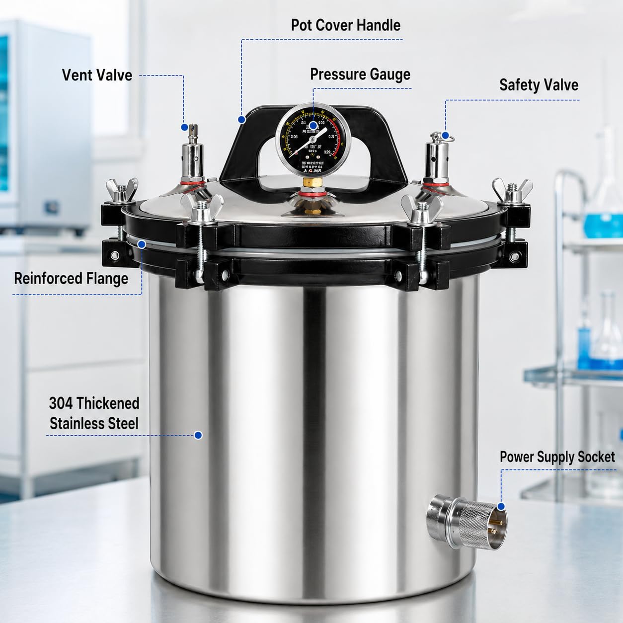 Esterilizador autoclave de vapor a presión portátil de 24 L, equipo de laboratorio de acero inoxidable con prevención de quemaduras secas y diseño de tres válvulas para una esterilización eficaz
