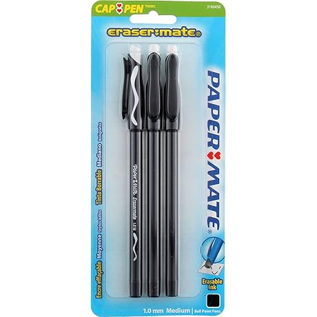 Paper Mate Eraser Mate Erasable Stick Pens, Black Ink