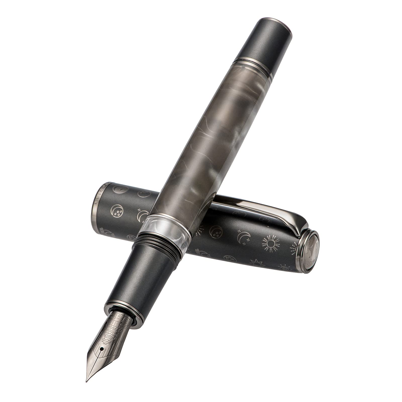 Hongdian N7 Gray Resin Piston Fountain Pen, Steel Fine Point Classic Pen Robbit on Top, Smooth Writing Pen with Metal Case - Image 2