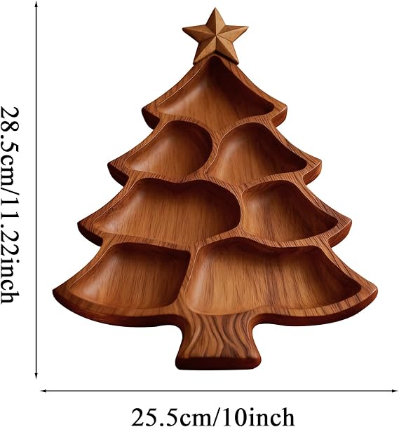 Christmas Tree Charcuterie Board - Divided Wooden Serveware - Wooden Serving Platters Christmas Tree Decor | for Cheese Fruit Food Dessert Home Kitchen Living Room Bedroom Office Restaurant