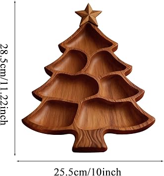 Christmas Tree Charcuterie Board - Divided Wooden Serveware - Wooden Serving Platters Christmas Tree Decor | for Cheese Fruit Food Dessert Home Kitchen Living Room Bedroom Office Restaurant