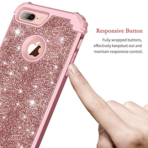 Lontect For Iphone 8 Plus Case, Iphone 7 Plus Case Glitter Sparkle Bling Heavy Duty Hybrid Sturdy High Impact Shockproof Protective Cover Case For Apple Iphone 8 Plus/Iphone 7 Plus, Shiny Rose Gold #TOP5