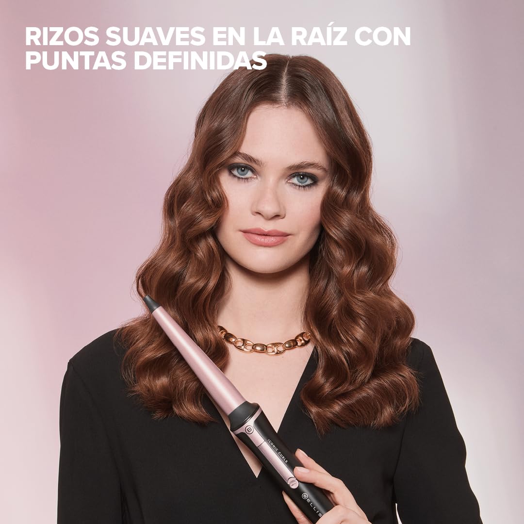 Bellissima Iconic Curls, rizador, revestimiento cerámico, forma cónica para rizos suaves y puntas definidas, temperatura 150°C/210°C, diámetro 13/25 mm, guante térmico