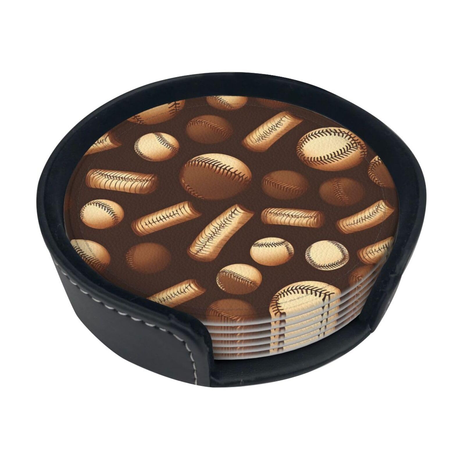 Dessous de verre baseball marron en PU lot de 6 decoration interieur et cadeau retro