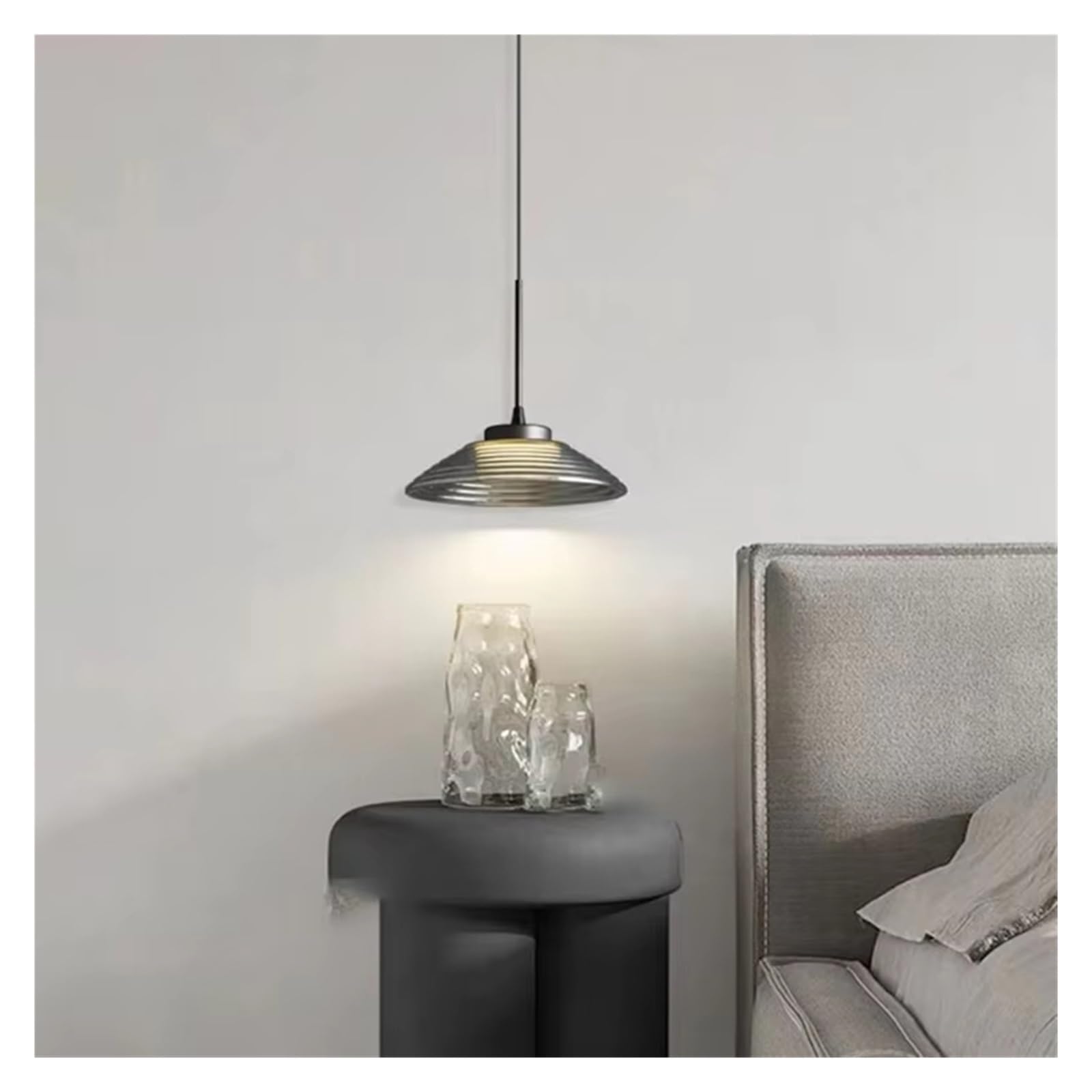 JYBNBBE Nordic Clear Gray Glass Pendant Light Changeable Dimmable Black Gold Brass for Restaurant Bedroom Dining Room,Clear-3 changeable