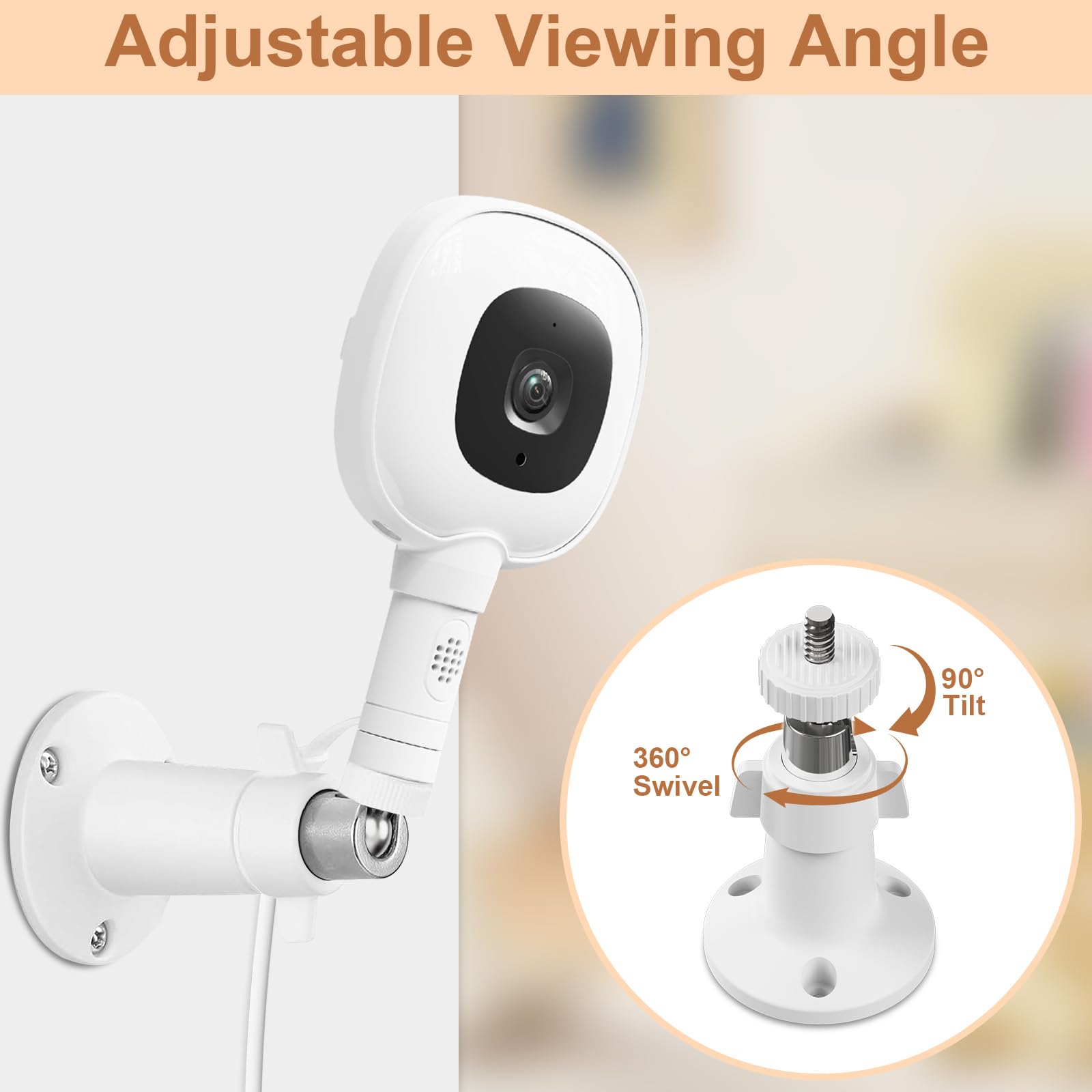 Regulowany uchwyt do niani Nanit Pro Smart Baby Monitor, w pełni zamknięta obudowa uchwyt ścienny z portem ładowania typu C i kablem zasilającym 2,5 m, łatwy w instalacji (kamera nie jest