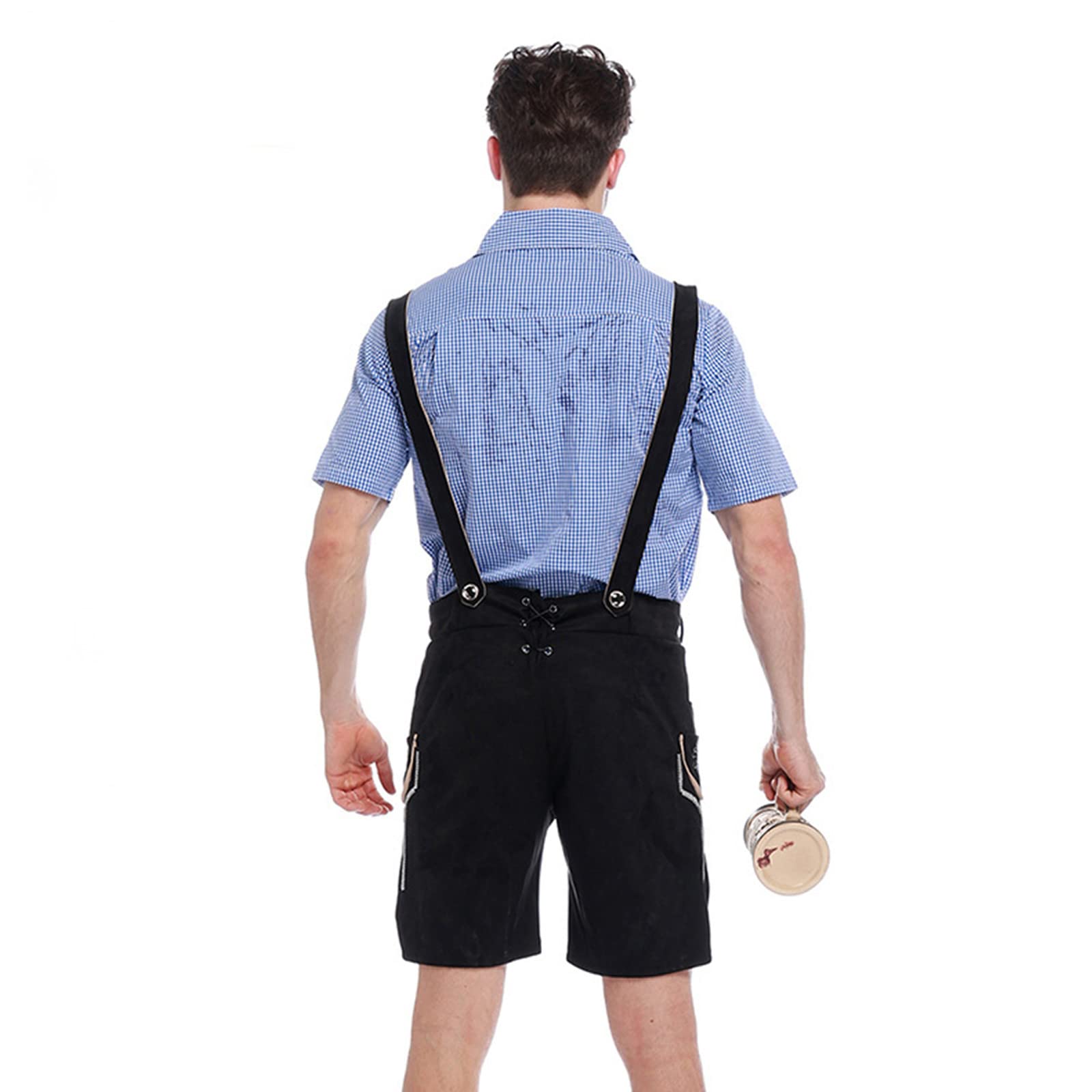 Oktoberfest Set Herren Tracht Lederhose mit Trachtenhemd Bayrisches Komplettset Echthosen Trachtenset Traditionelle Couture Gr. 52-62