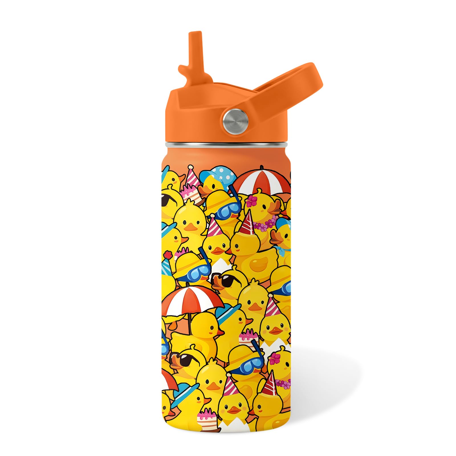 Duck Gifts for Boy Girls - 16oz Kids Water Bottle with Straw, Rubber Duck Stainless Steel Water Bottles Insulated, BPA-free, Leak-proof, Cute Cartoon