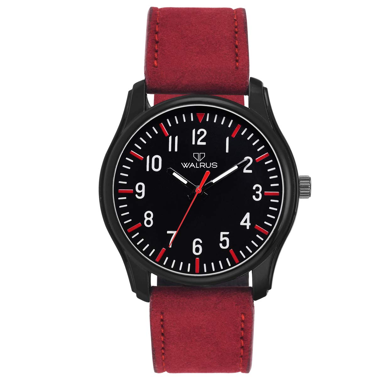 Walrus Analog Mens Watch | Black Dial with Red Vegan Leather Strap | Professional & Casual Use- Old Money Style Mens Wrist Watch for Gift | 40mm (B083VVRXJN) Amazon Price History, Amazon Price Tracker
