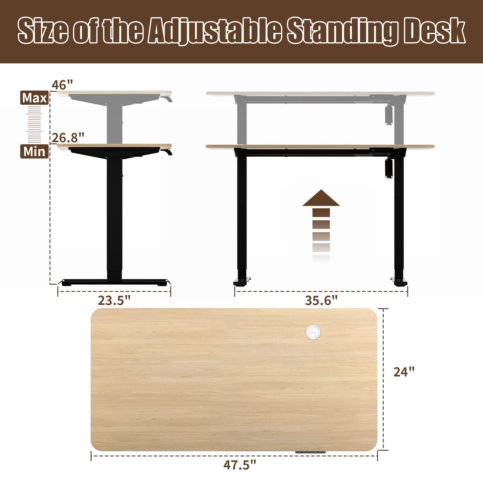 AITERMINAL Height Adjustable Electric Standing Desk, 48 x 24 Inches Sit
