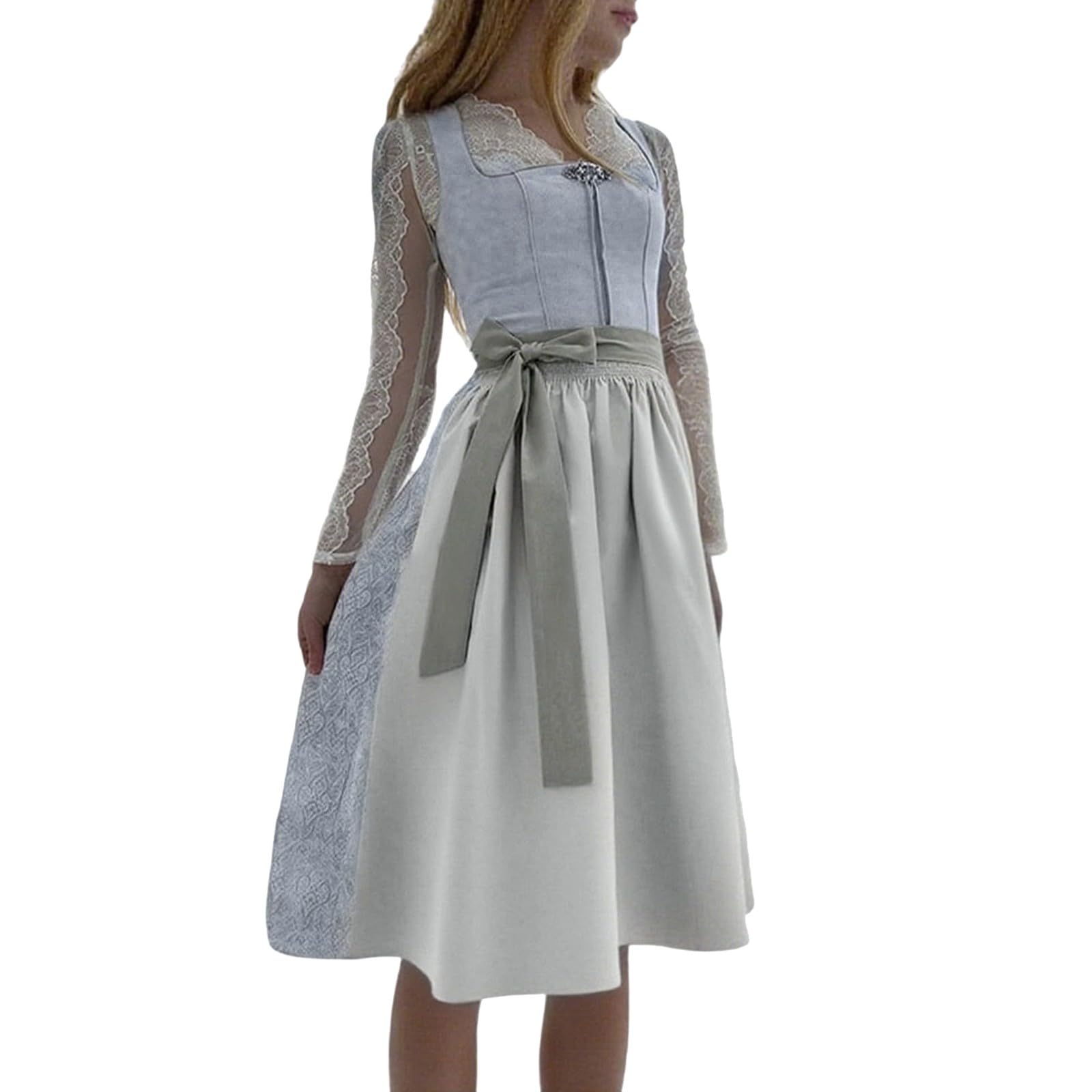 Generisch Dirndl Damen Dirndlkleid Blau - Trachtenkleid Midi Smat Trachtenrock Für Oktoberfest Volksfest
