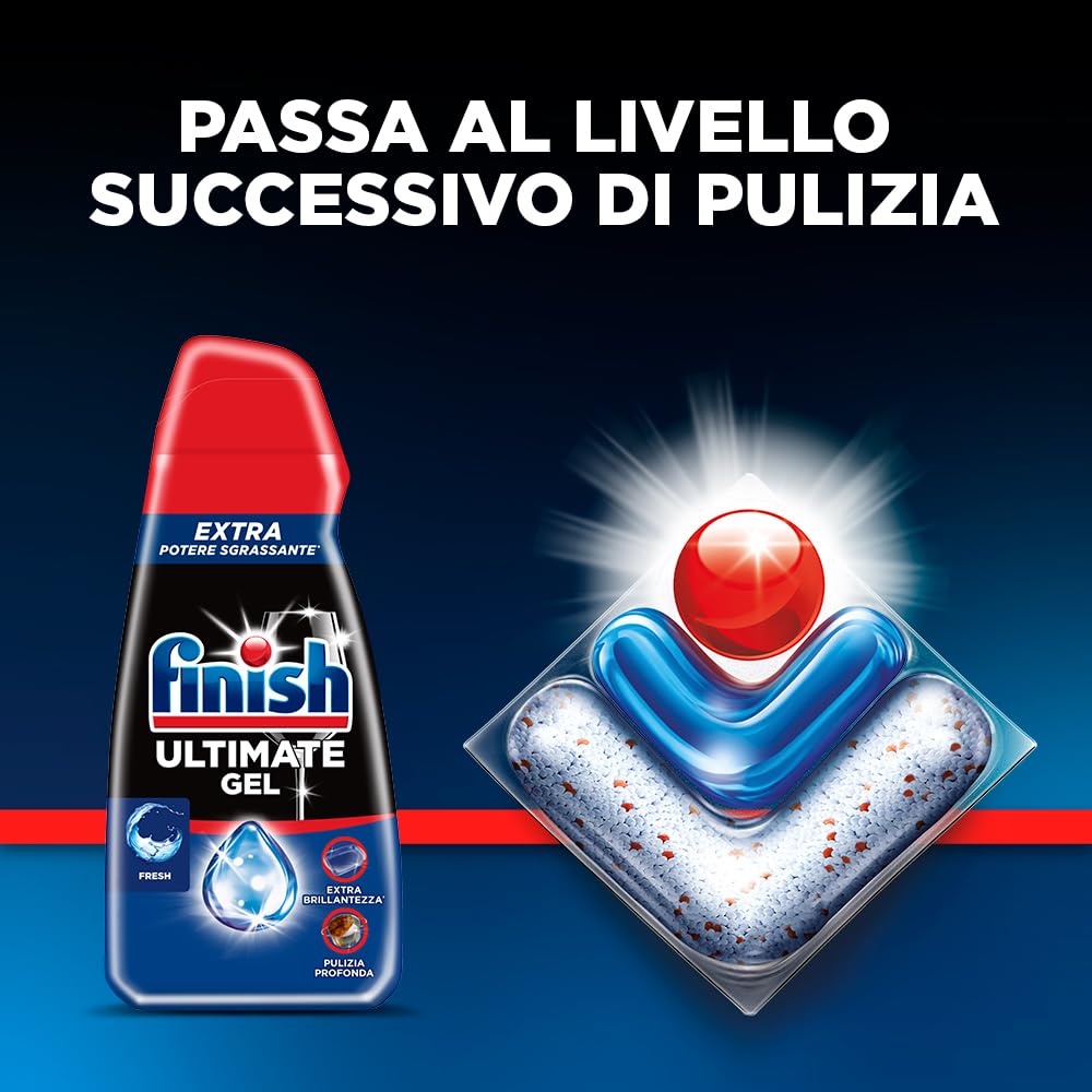 Finish Ultimate Gel, 4 confezioni di Tripacco Gel Detersivo Lavastoviglie, 360 lavaggi, 540 ml, Antiodore, Extra Potere Sgrassante, Extra Brillantezza, Pulizia Profonda