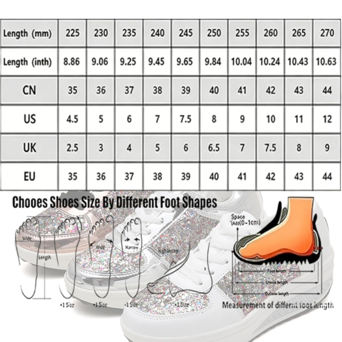 Scarpe da ginnastica da donna con zeppa glitterata, con lustrini, con lacci, eleganti, lucide, casual, per feste, festival, uso quotidiano