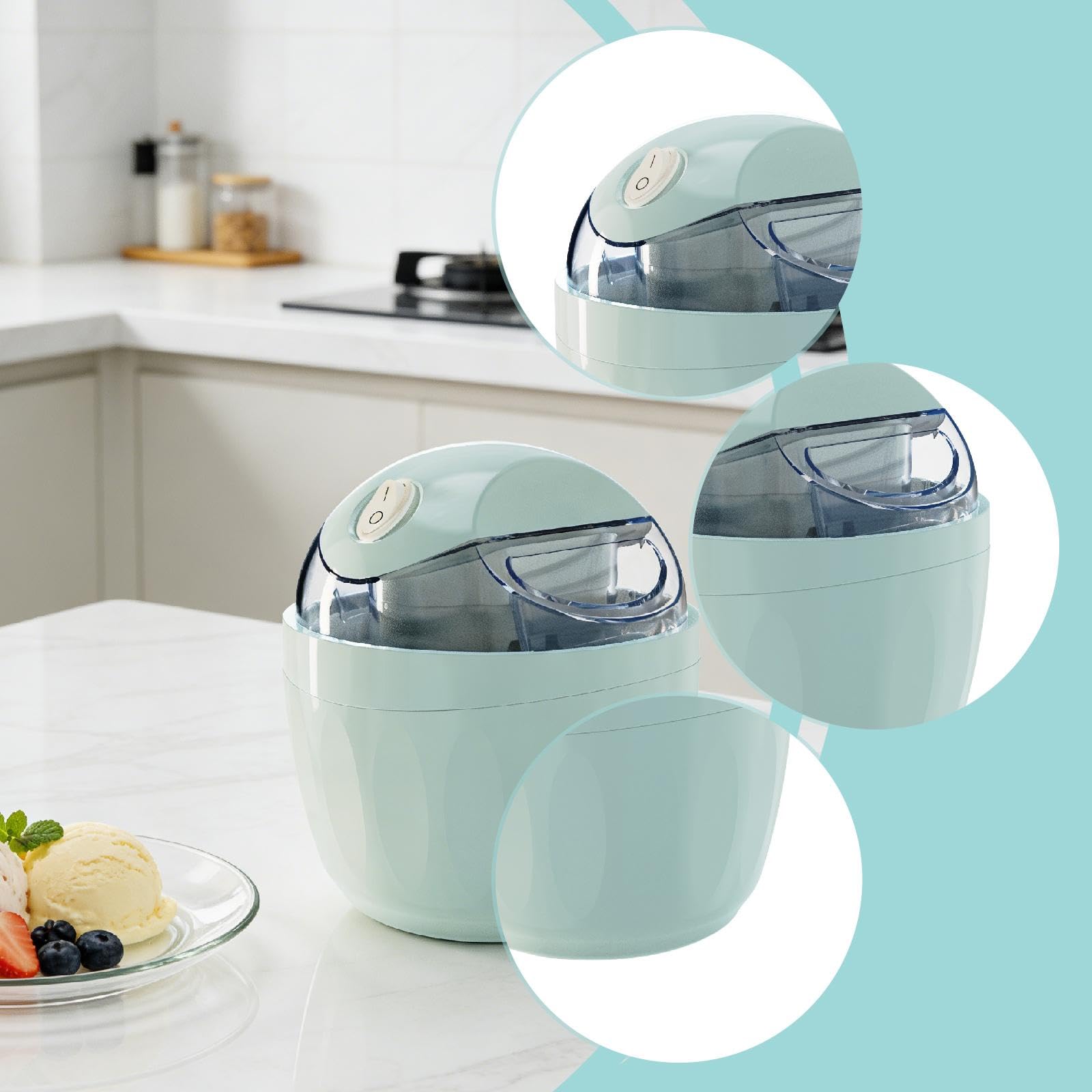 Yaourt Machine à Glace Instantanée Appareil Mini Électrique pour Sorbet Machine à Smoothie Familiale Machine à Granité Petite Taille Adaptée Bureau et, Bleu