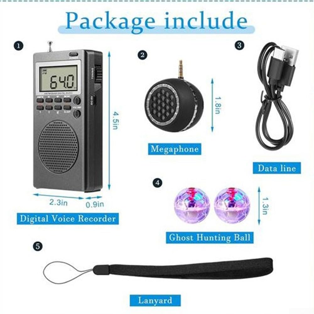 Paranormal Jagdset mit Radio & LED-Kugeln, tragbares Geisterkommunikations-Kit mit Lautsprecher für Spiritisten, hohe Empfangsempfindlichkeit für Innen- und Außenbereiche(6PC)