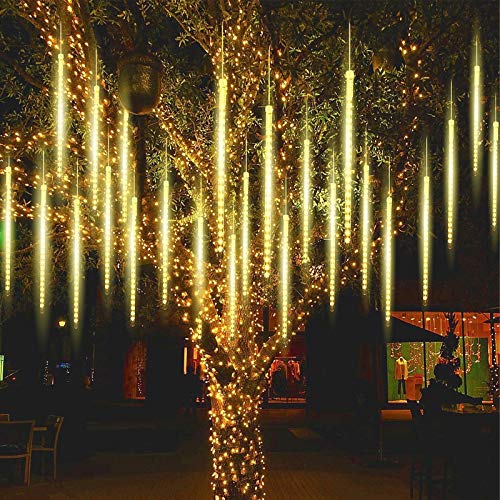 Luci Solari A Pioggia Di Meteore 10 Tubi 30cm 240LED - Catena Luminosa Impermeabile Con Telecomando E Alimentazione USB/Solare Per Giardino E Natale