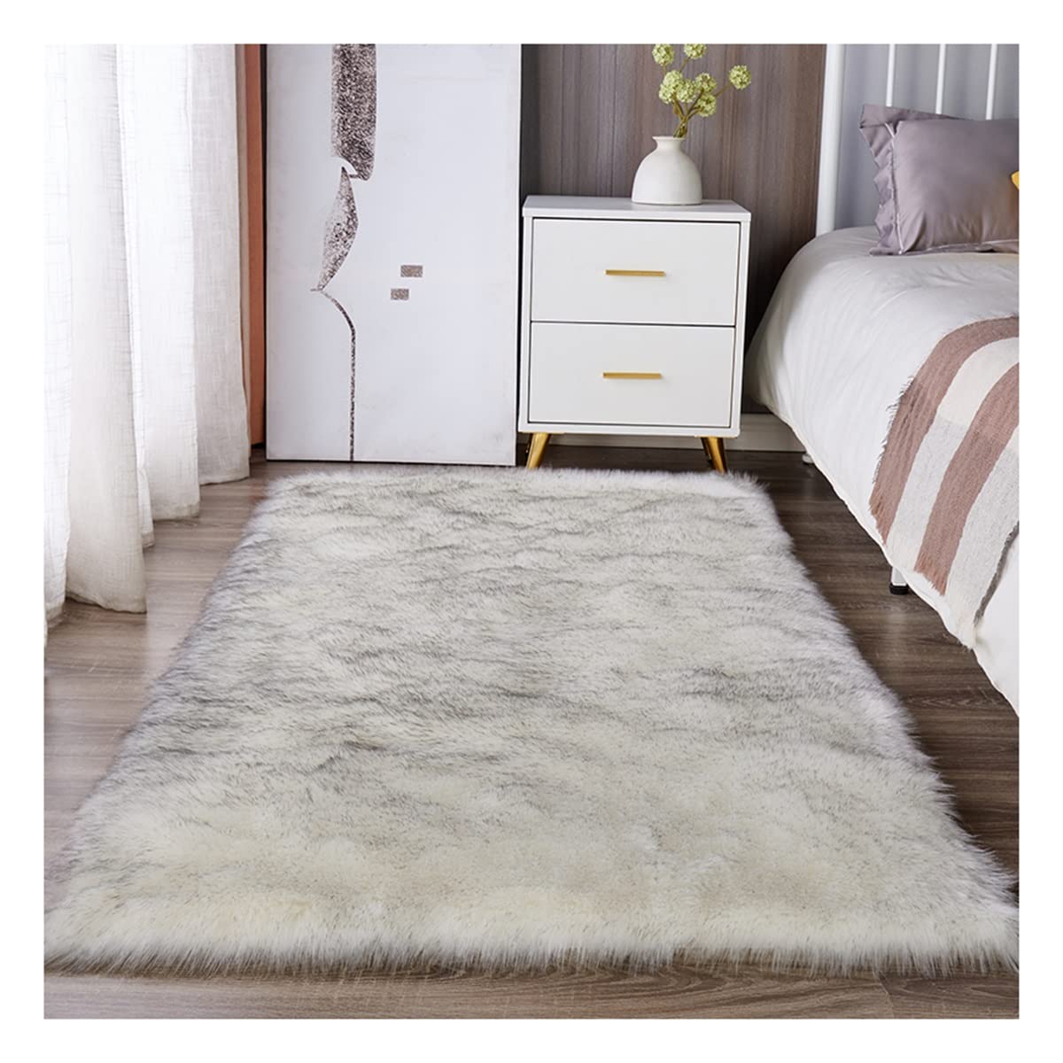 Tapis pour salon shaggy blanc gris moelleux idéal pour vos moments de détente en famille