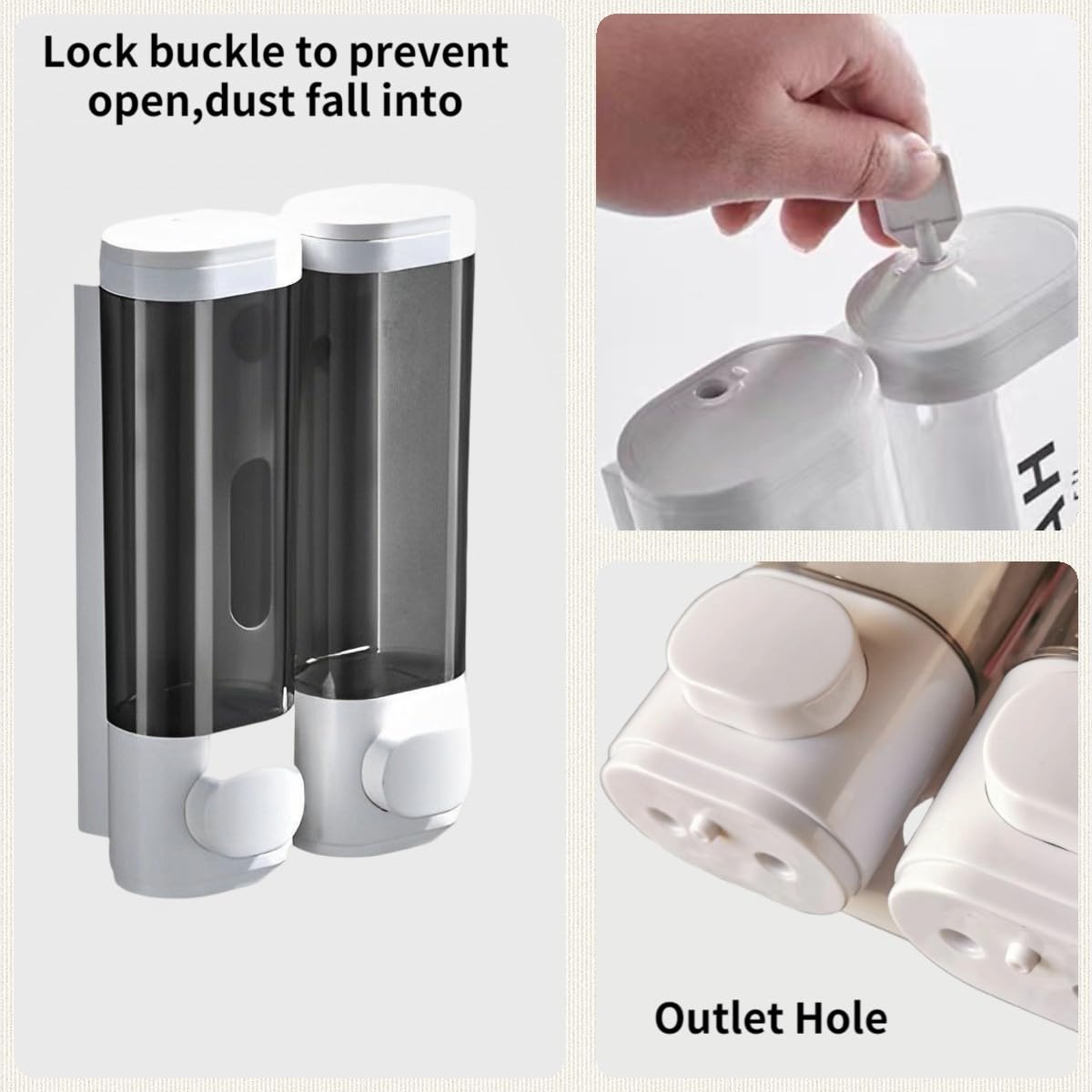 Dispenser manuale per sapone a 2 camere, montaggio a parete, 2 dispenser da doccia da 300 ml, premere manualmente per lozioni e sapone da doccia, uso per casa, appartamento, bagno, cucina, hotel