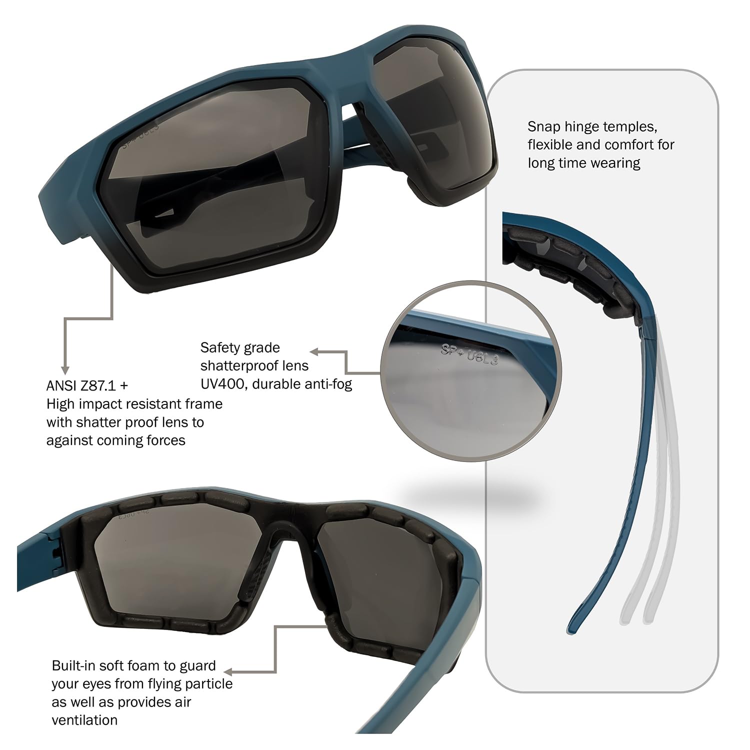 SOL PRO - Occhiali da moto antinebbia occhiali di sicurezza avvolgenti in schiuma imbottita antipolvere antivento occhiali per uomo donna
