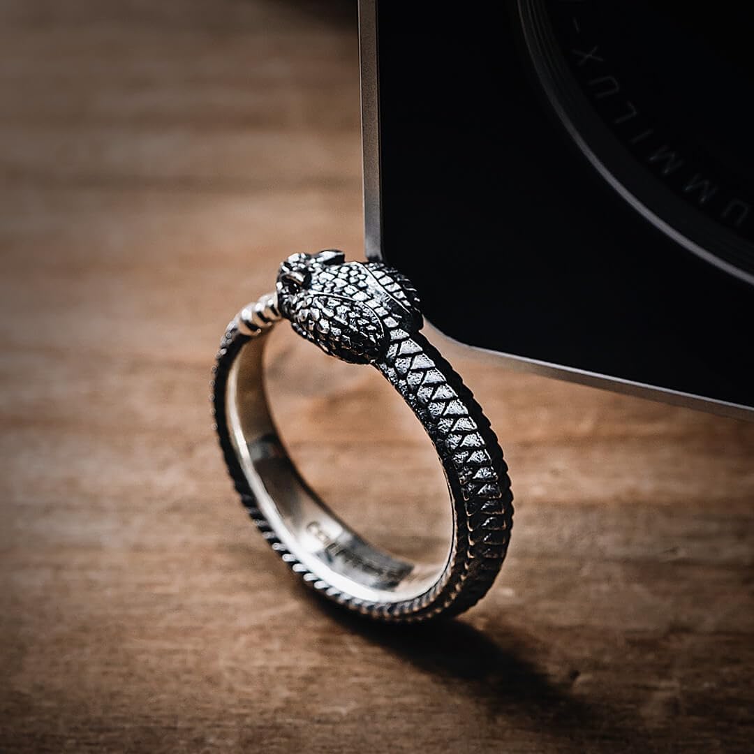 COPPERTIST.WU Ouroboros Ringe personalisierbar Edelstein Schlangenaugen, individueller Ring Geschenk für Männer und Frauen,925er Sterlingsilber/Gold Vermeil/Gold
