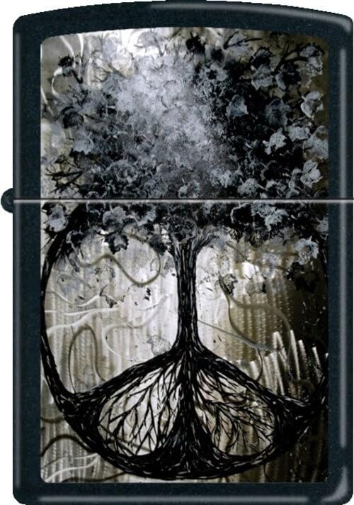 Tree of Peace Black Matte Zippo Refillable Windproof Lighter