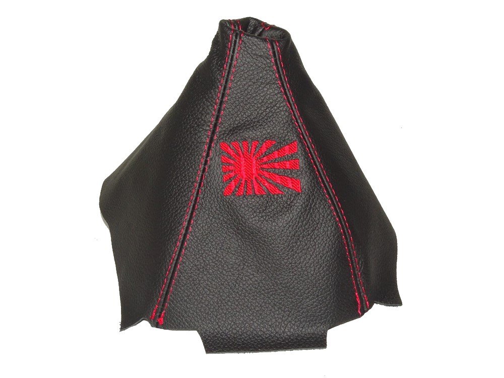 The Tuning-Shop Ltd for Honda Civic Del Sol 1992-97 Shift Boot Black Leather Japanese Rising Sun Red Embroidery