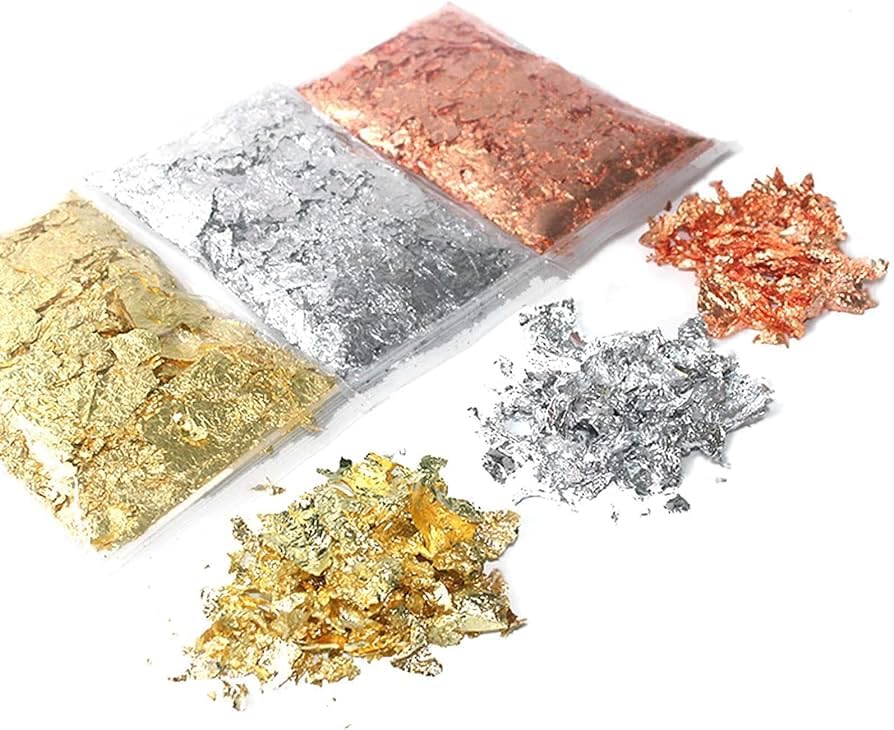 Ask 9g 3 Packs of Gold Leaves Gildingb Flakes Gold Metallic Foil Flakes for Nail Arts, Poxy Work, Paintings, DIY Crafts, Resin Gold, Copper, Silver-image-22
